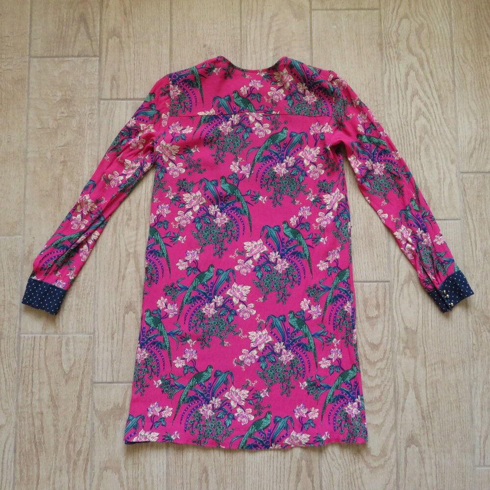 Anthropologie Maeve Floral Pink Bird Tunic Shift Mini Dress Size 2 - Picture 8 of 9